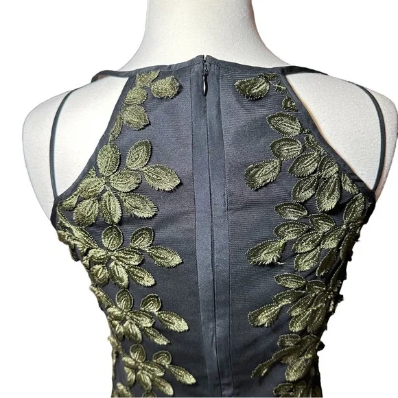 W by Worth Black And Green Embroidered Leaf Lace Shift Midi Dress SZ 0 - Picture 5 of 10